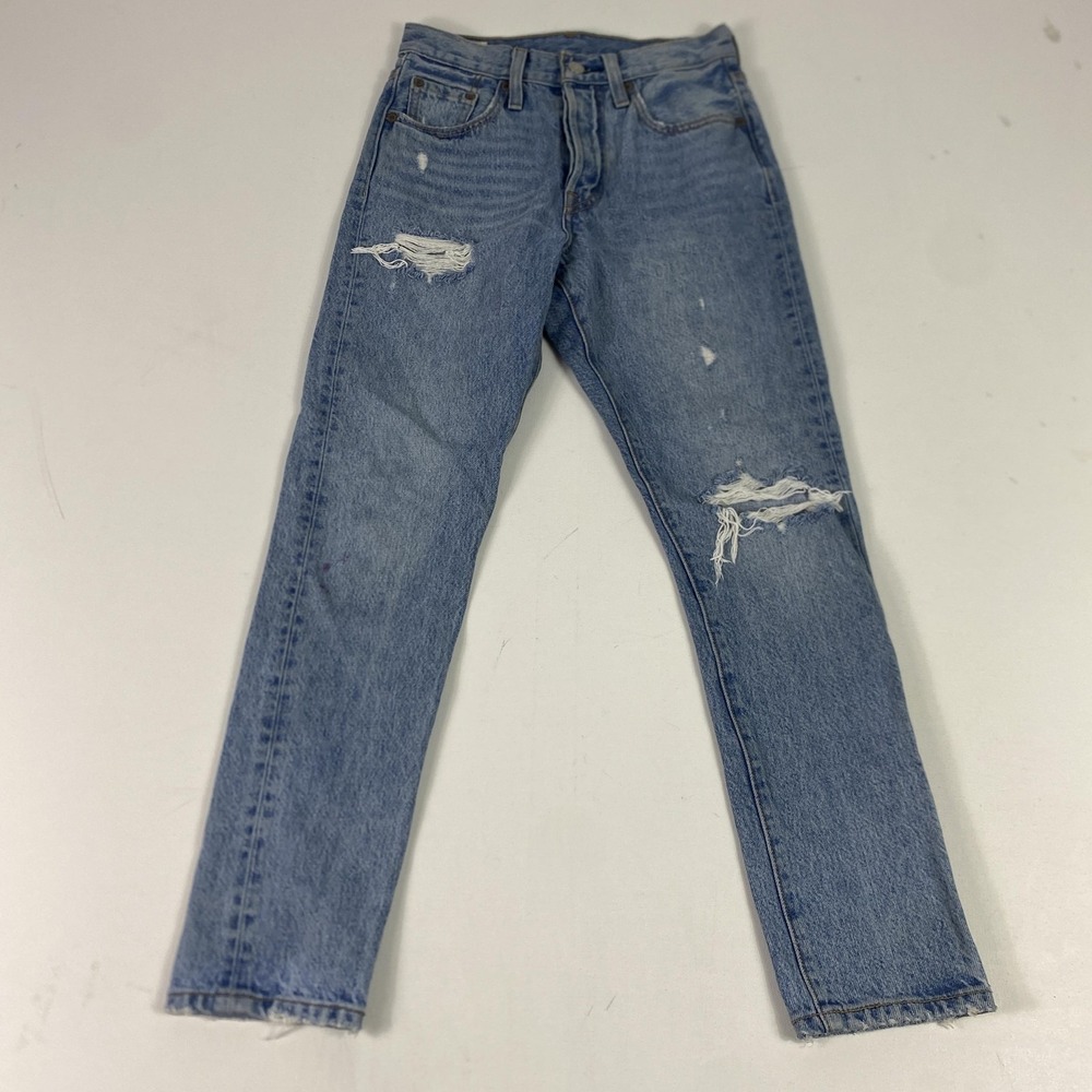 Levi's 501 Skinny Jeans Womens 24‎ High Rise Light Wash Distressed Denim 24x28